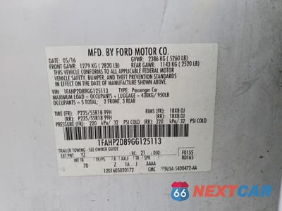 Zdjęcie 12 z 12 samochodu: 2016 FORD TAURUS SE VIN:1FAHP2D89GG125113 - miniatura