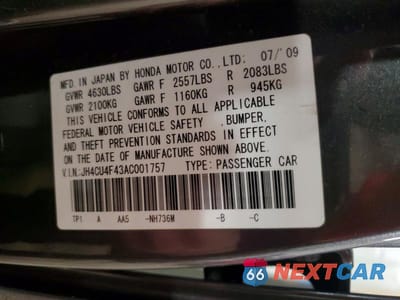 Zdjęcie 12 z 12 samochodu: 2010 ACURA TSX VIN:JH4CU4F43AC001757 - miniatura