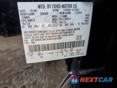 Zdjęcie 14 z 15 samochodu: 2009 FORD EDGE SEL VIN:2FMDK38C69BA40389 - miniatura