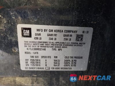 Zdjęcie 13 z 13 samochodu: 2021 CHEVROLET TRAX 1LT VIN:KL7CJLSB8MB321446 - miniatura