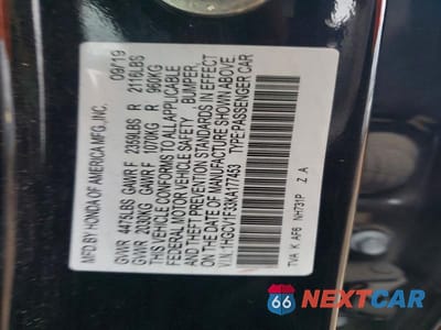 Zdjęcie 12 z 12 samochodu: 2019 HONDA ACCORD SPORT VIN:1HGCV1F33KA177453 - miniatura
