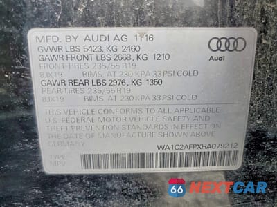 Zdjęcie 13 z 13 samochodu: 2017 AUDI Q5 PREMIUM VIN:WA1C2AFPXHA079212 - miniatura