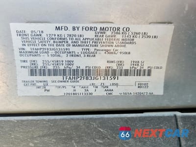 Zdjęcie 12 z 12 samochodu: 2018 FORD TAURUS LIMITED VIN:1FAHP2F83JG131591 - miniatura