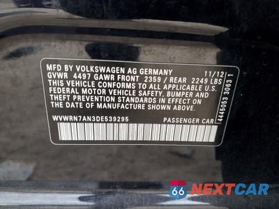 Zdjęcie 12 z 12 samochodu: 2013 VOLKSWAGEN CC LUXURY VIN:WVWRN7AN3DE539295 - miniatura