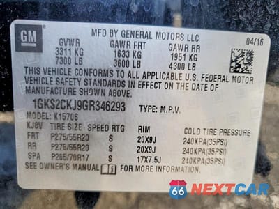 Zdjęcie 13 z 13 samochodu: 2016 GMC YUKON DENALI VIN:1GKS2CKJ9GR346293 - miniatura