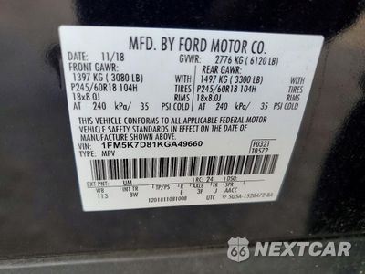 Zdjęcie 13 z 14 samochodu: 2019 FORD EXPLORER XLT VIN:1FM5K7D81KGA49660 - miniatura