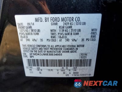 Zdjęcie 13 z 13 samochodu: 2014 FORD EDGE SEL VIN:2FMDK3J90EBB34955 - miniatura