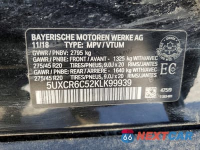 Zdjęcie 12 z 12 samochodu: 2019 BMW X5 XDRIVE40I VIN:5UXCR6C52KLK99939 - miniatura