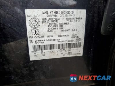 Zdjęcie 14 z 14 samochodu: 2017 FORD EDGE SEL VIN:2FMPK4J90HBB85038 - miniatura