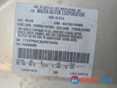 Zdjęcie 12 z 12 samochodu: 2004 MAZDA 6 I VIN:1YVFP80CX45N18456 - miniatura