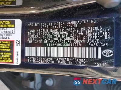 Zdjęcie 12 z 12 samochodu: 2019 TOYOTA CAMRY HYBRID VIN:4T1B21HK4KU011279 - miniatura