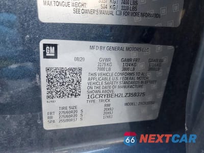 Zdjęcie 12 z 12 samochodu: 2020 CHEVROLET SILVERADO K1500 CUSTOM VIN:1GCRYBEH2LZ359375 - miniatura