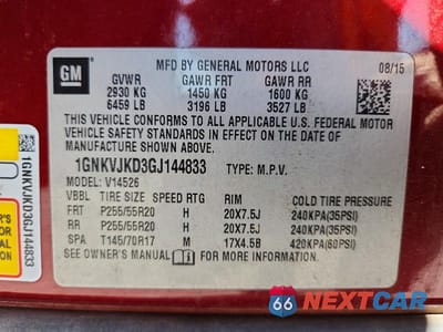 Zdjęcie 13 z 13 samochodu: 2016 CHEVROLET TRAVERSE LTZ VIN:1GNKVJKD3GJ144833 - miniatura