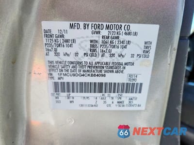 Zdjęcie 13 z 13 samochodu: 2012 FORD ESCAPE XLT VIN:1FMCU9DG4CKB84098 - miniatura