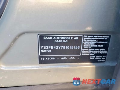 Zdjęcie 12 z 12 samochodu: 2009 SAAB 9-3 2.0T VIN:YS3FB42Y791015156 - miniatura
