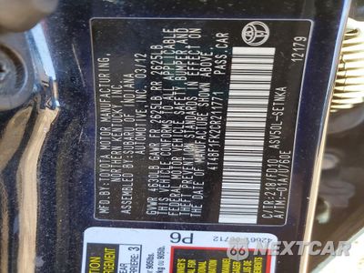 Zdjęcie 12 z 13 samochodu: 2012 TOYOTA CAMRY LE VIN:4T4BF1FK2CR211771 - miniatura