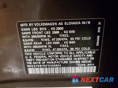 Zdjęcie 13 z 13 samochodu: 2015 VOLKSWAGEN TOUAREG V6 VIN:WVGEF9BP8FD006824 - miniatura