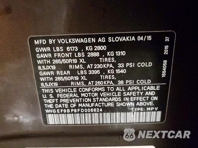 Zdjęcie 13 z 13 samochodu: 2015 VOLKSWAGEN TOUAREG V6 VIN:WVGEF9BP8FD006824 - miniatura