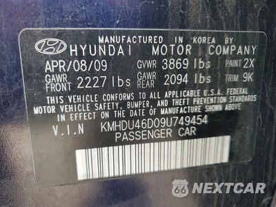 Zdjęcie 12 z 12 samochodu: 2009 HYUNDAI ELANTRA GLS VIN:KMHDU46D09U749454 - miniatura