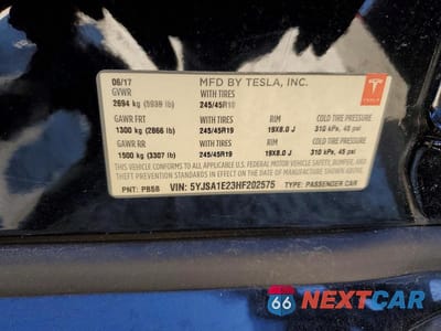 Zdjęcie 12 z 12 samochodu: 2017 TESLA MODEL S VIN:5YJSA1E23HF202575 - miniatura
