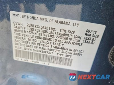 Zdjęcie 13 z 13 samochodu: 2019 HONDA PILOT EXL VIN:5FNYF6H53KB027377 - miniatura