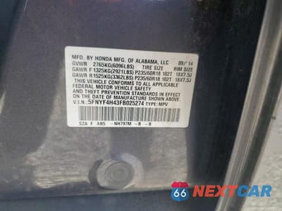 Zdjęcie 14 z 14 samochodu: 2015 HONDA PILOT EX VIN:5FNYF4H43FB025274 - miniatura