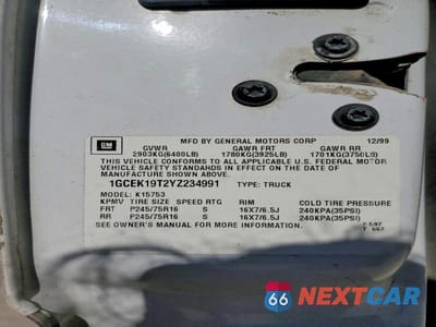 Zdjęcie 12 z 12 samochodu: 2000 CHEVROLET SILVERADO K1500 VIN:1GCEK19T2YZ234991 - miniatura