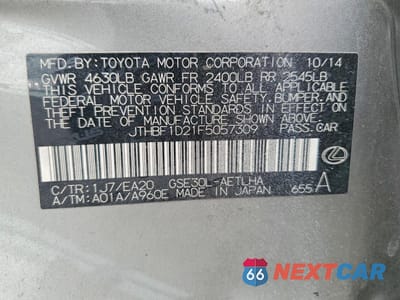 Zdjęcie 12 z 12 samochodu: 2015 LEXUS IS VIN:JTHBF1D21F5057309 - miniatura