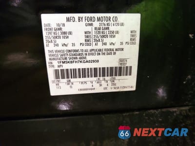 Zdjęcie 13 z 13 samochodu: 2019 FORD EXPLORER LIMITED VIN:1FM5K8FH7KGA02930 - miniatura