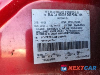 Zdjęcie 12 z 12 samochodu: 2006 MAZDA 6 I VIN:1YVFP80C465M66079 - miniatura