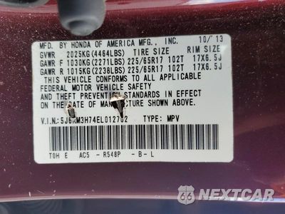 Zdjęcie 12 z 12 samochodu: 2014 HONDA CR-V EXL VIN:5J6RM3H74EL012702 - miniatura