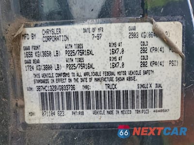 Zdjęcie 12 z 12 samochodu: 1997 DODGE RAM 1500 VIN:3B7HC13Z8VG833736 - miniatura