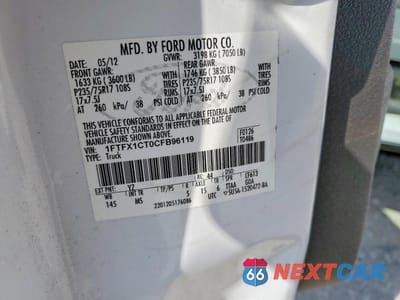 Zdjęcie 12 z 12 samochodu: 2012 FORD F150 SUPER CAB VIN:1FTFX1CT0CFB96119 - miniatura