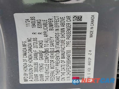 Zdjęcie 13 z 13 samochodu: 2025 HONDA CIVIC SPORT VIN:2HGFE2F56SH549793 - miniatura