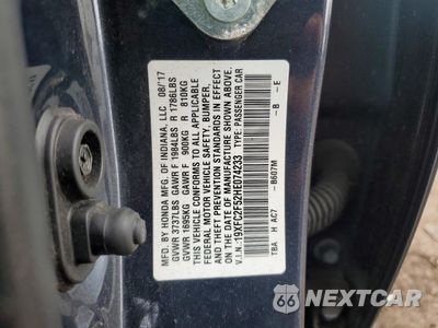 Zdjęcie 12 z 13 samochodu: 2017 HONDA CIVIC LX VIN:19XFC2F52HE074233 - miniatura