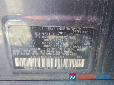 Zdjęcie 13 z 13 samochodu: 2012 SUBARU OUTBACK 2.5I PREMIUM VIN:4S4BRCGC5C3250851 - miniatura
