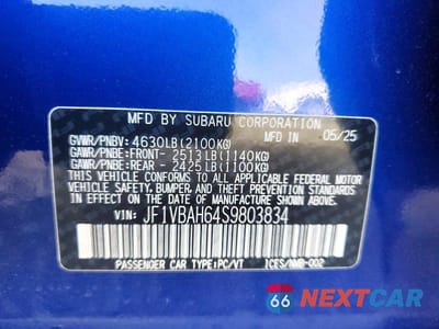 Zdjęcie 12 z 12 samochodu: 2025 SUBARU WRX PREMIUM VIN:JF1VBAH64S9803834 - miniatura
