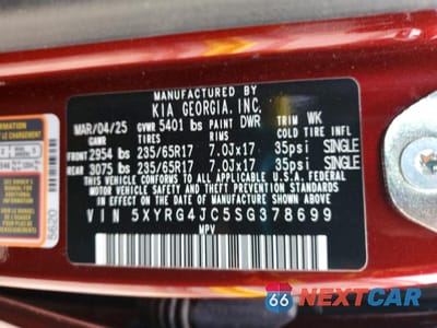 Zdjęcie 13 z 13 samochodu: 2025 KIA SORENTO LX VIN:5XYRG4JC5SG378699 - miniatura