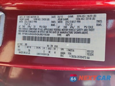 Zdjęcie 13 z 13 samochodu: 2016 FORD ESCAPE VIN:1FMCU0GX5GUB31539 - miniatura