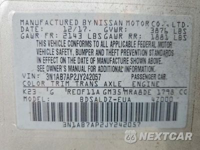 Zdjęcie 13 z 13 samochodu: 2018 NISSAN SENTRA SV VIN:3N1AB7AP2JY242057 - miniatura