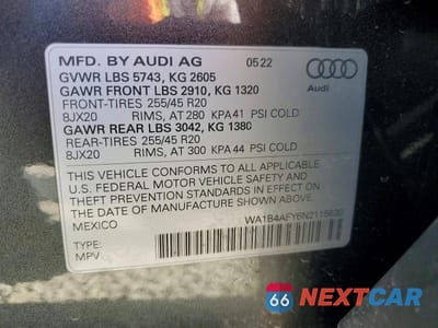 Zdjęcie 14 z 14 samochodu: 2022 AUDI SQ5 PREMIUM PLUS VIN:WA1B4AFY6N2115630 - miniatura