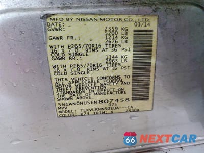 Zdjęcie 13 z 13 samochodu: 2014 NISSAN XTERRA S VIN:5N1AN0NU5EN807458 - miniatura