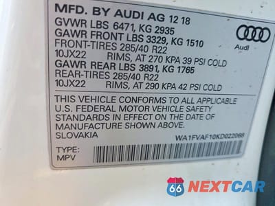Zdjęcie 13 z 13 samochodu: 2019 AUDI Q8 PRESTIGE S-LINE VIN:WA1FVAF10KD022068 - miniatura