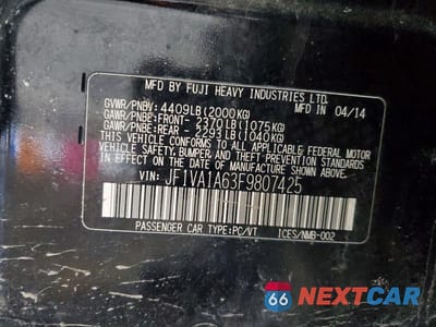 Zdjęcie 12 z 12 samochodu: 2015 SUBARU WRX VIN:JF1VA1A63F9807425 - miniatura