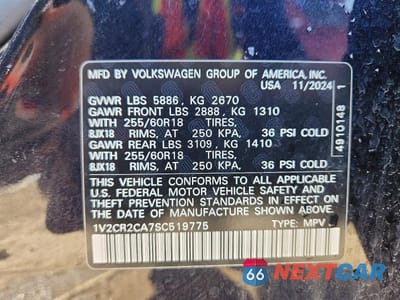 Zdjęcie 14 z 14 samochodu: 2025 VOLKSWAGEN ATLAS PEAK EDITION SE VIN:1V2CR2CA7SC519775 - miniatura