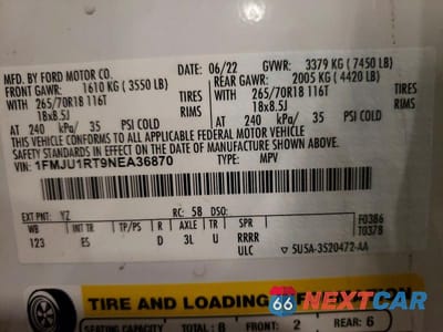 Zdjęcie 13 z 13 samochodu: 2022 FORD EXPEDITION TIMBERLINE VIN:1FMJU1RT9NEA36870 - miniatura