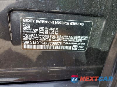 Zdjęcie 12 z 12 samochodu: 2019 BMW 530E VIN:WBAJA9C54KB398878 - miniatura