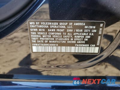 Zdjęcie 12 z 12 samochodu: 2017 VOLKSWAGEN PASSAT S VIN:1VWAT7A30HC006918 - miniatura