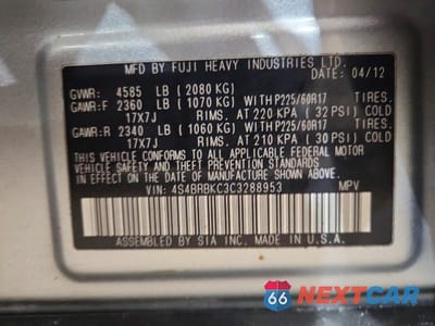 Zdjęcie 13 z 13 samochodu: 2012 SUBARU OUTBACK 2.5I LIMITED VIN:4S4BRBKC3C3288953 - miniatura