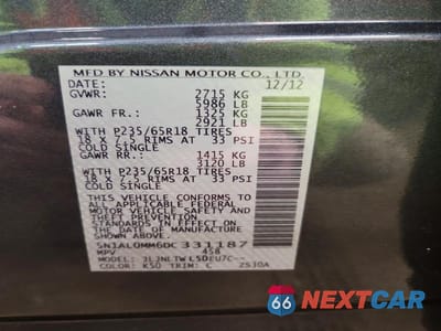 Zdjęcie 13 z 13 samochodu: 2013 INFINITI JX35 BASE VIN:5N1AL0MM6DC331187 - miniatura